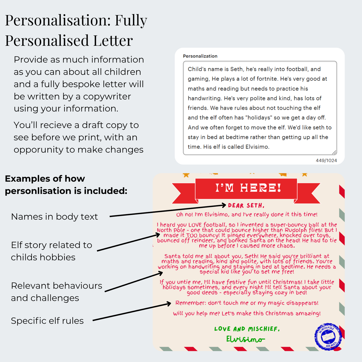 Elf on the Shelf Interactive Arrival Letter - Personalised A3 Display Board